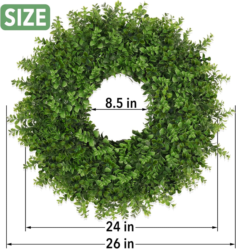 26 Inch Large Boxwoods Wreaths for Front Door Artificial Green Leaves Greenery Indoor Outdoor Wreath Home Decor Porch
