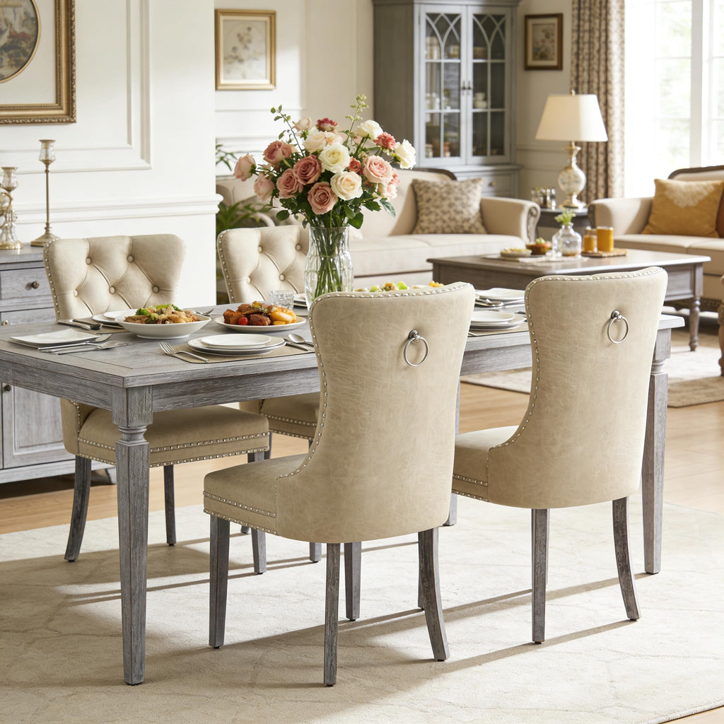 Leather Dining Chairs Set of 4, Beige