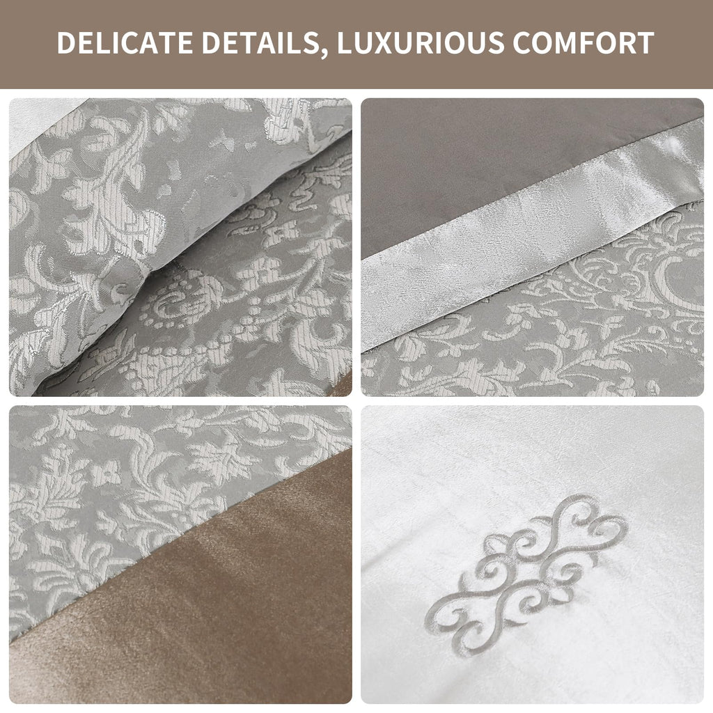 7 Piece Luxury Comforter Set - Luxurious Jacquard Striped Patchwork Design Comforter, Vintage