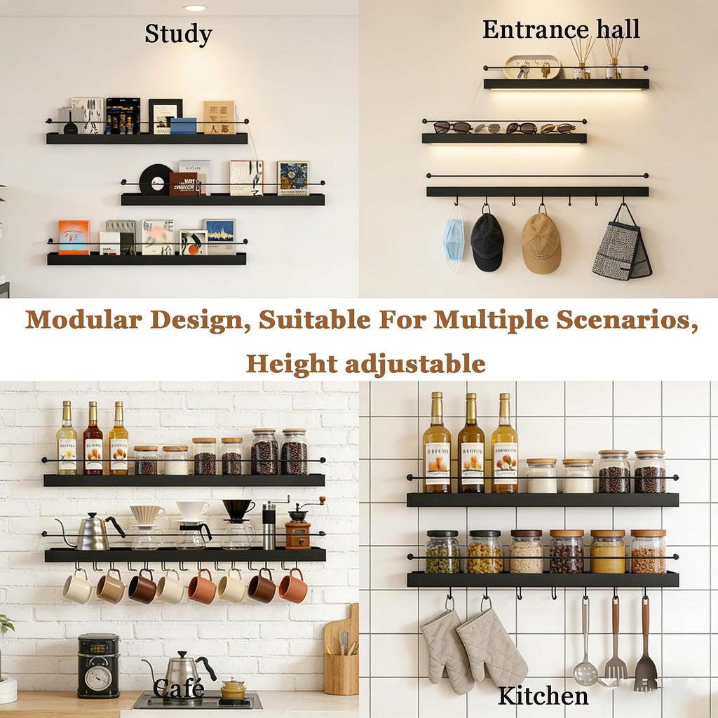 39IN Wall Mounted Wine Rack with LED Lights(White) | 3 tier industrial-style metal bottle rack glass holder hanging