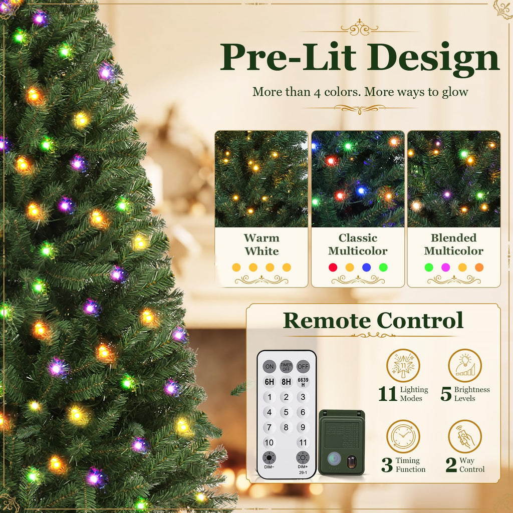 6 ft Pre-Lit Christmas Tree w/Twinkle Multicolor Lights, Remote Control