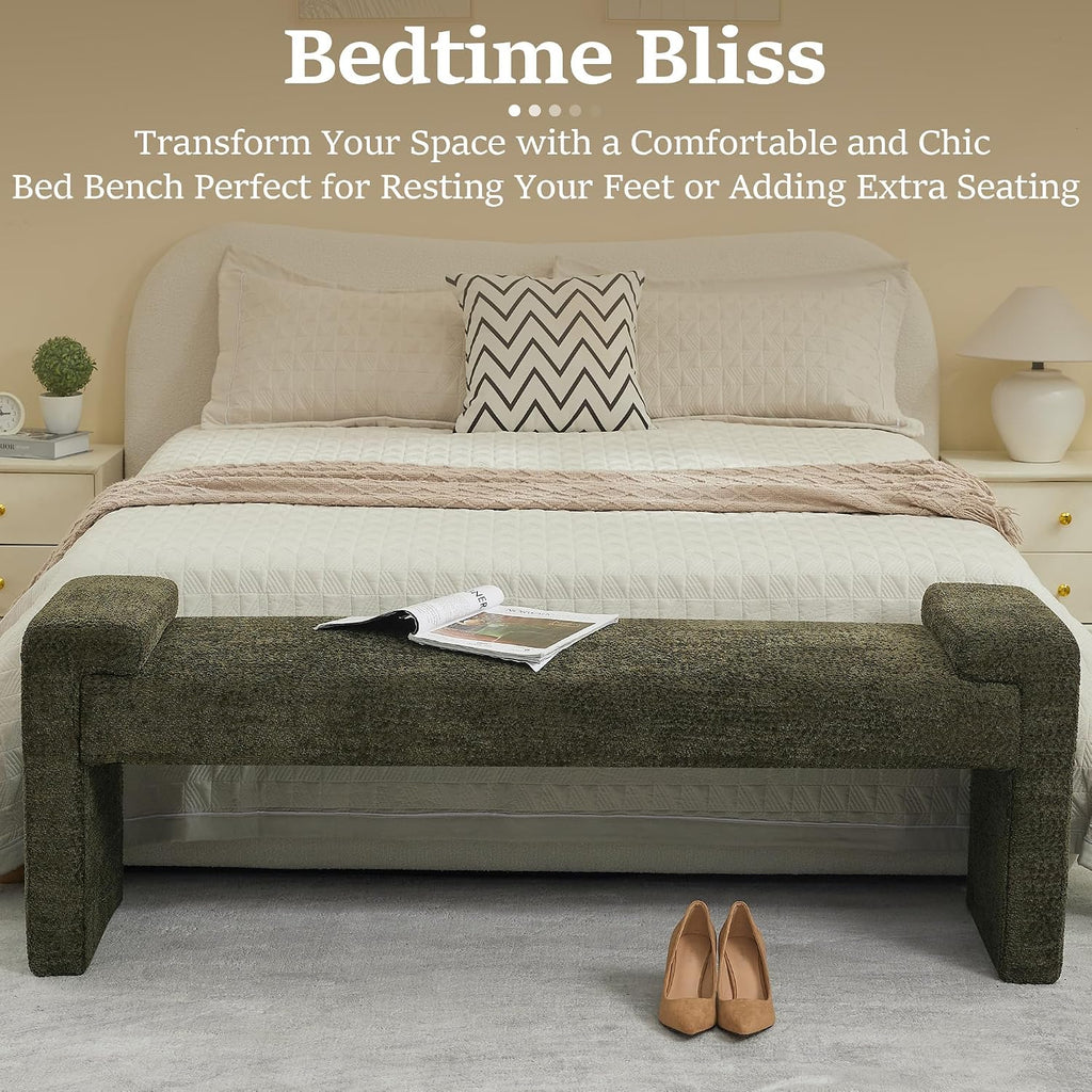 58.7" End of Bed Bench Upholstered Modern Bedroom Bench , Easy Assembly, Footrest Ottoman Accent Window Bench with