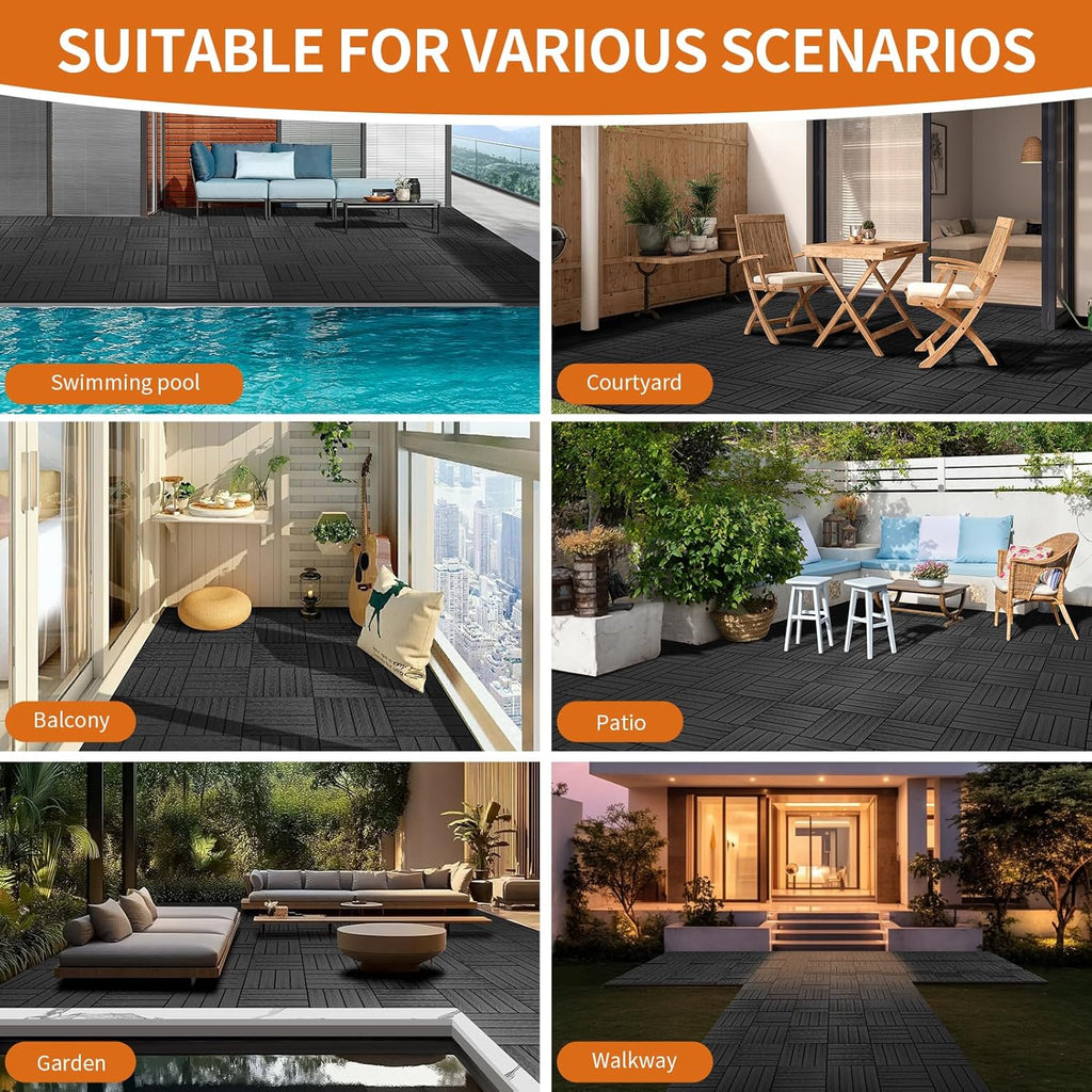 Polymer Composite Interlocking Deck Tiles Outdoor,12x12 Thick Composite Patio Floor Tiles Decking Boards for All