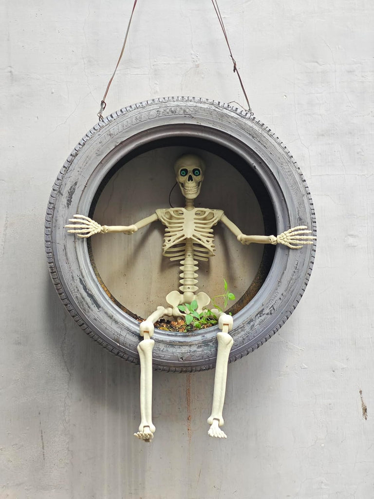 Halloween Skeleton Decorations - 2 Pack 3FT Poseable Skeletons with Eyes, Movable Joints & Jaw Scary Scenes, Yard - Set of 2