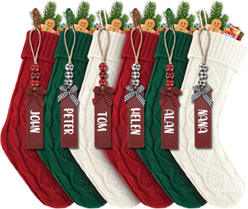LumaBria18Inch Cable Knitted , Personalized Hanging Stockings, and Family Home Decor in Red, White, Green - Set of 6