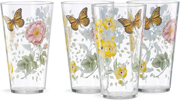 866239 Butterfly Meadow Acrylic 4-Piece Highball Set, 20 oz, Acrylic NOT GLASS