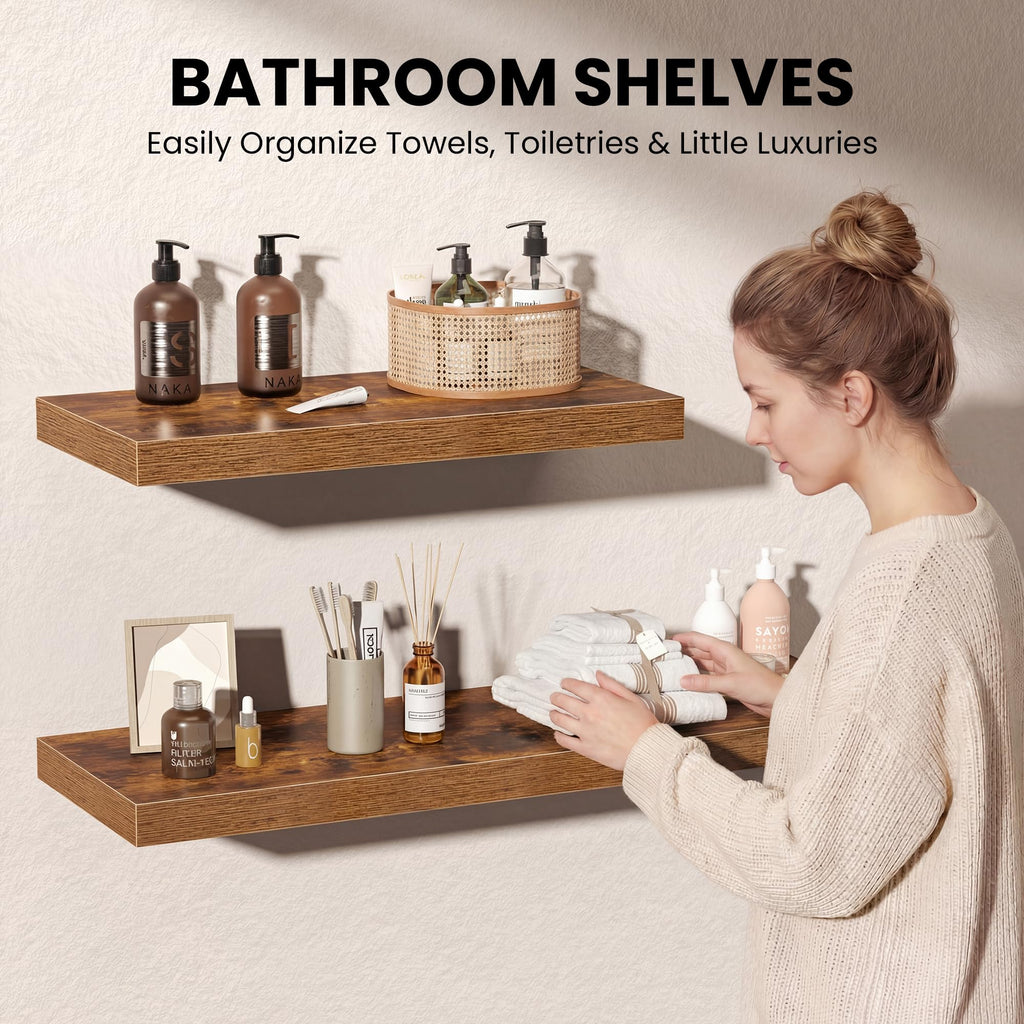 10" Deep Floating Shelves with Invisible Brackets, 20" Wall Shelves Bedroom Living Room, Modern Rustic Shelves Decor