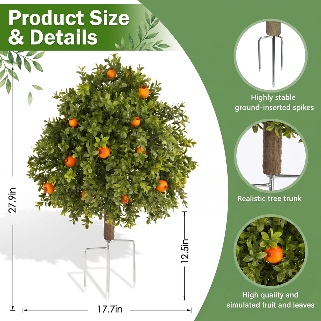 26''Artificial Boxwood Topiary Balls Set of 2Carrying Acorns - Faux Evergreen Shrubs for Outdoors UV Resistant, Fake