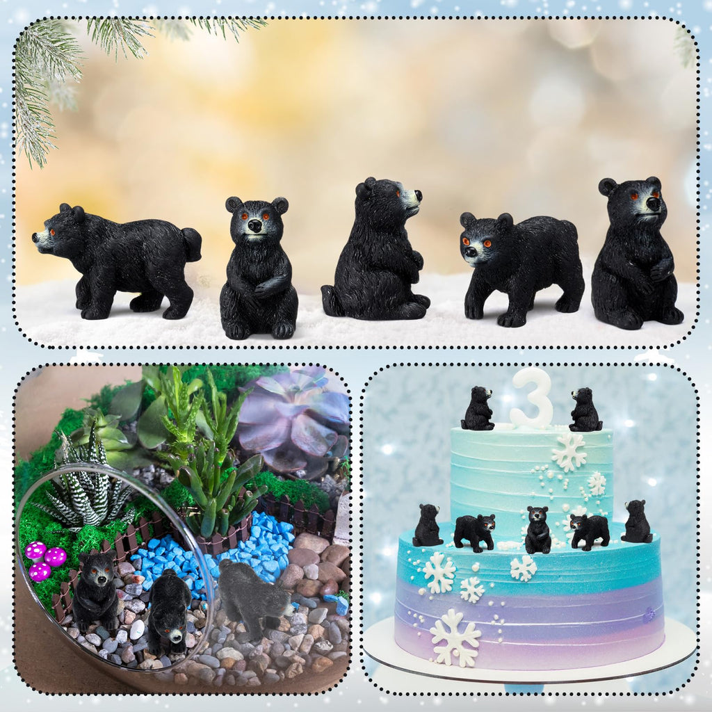 50 Pcs Mini Black Resin Bears, Tiny Wildlife Figurines for Crafts