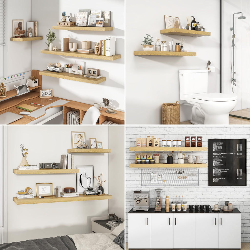 Long Floating Shelves for Wall 2Pack, Oak, 48" Lx8 D