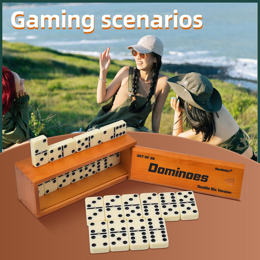 Jumbo Dominoes for Adults, Double 6 Domino Set in Prime Wood Box - Set of 28
