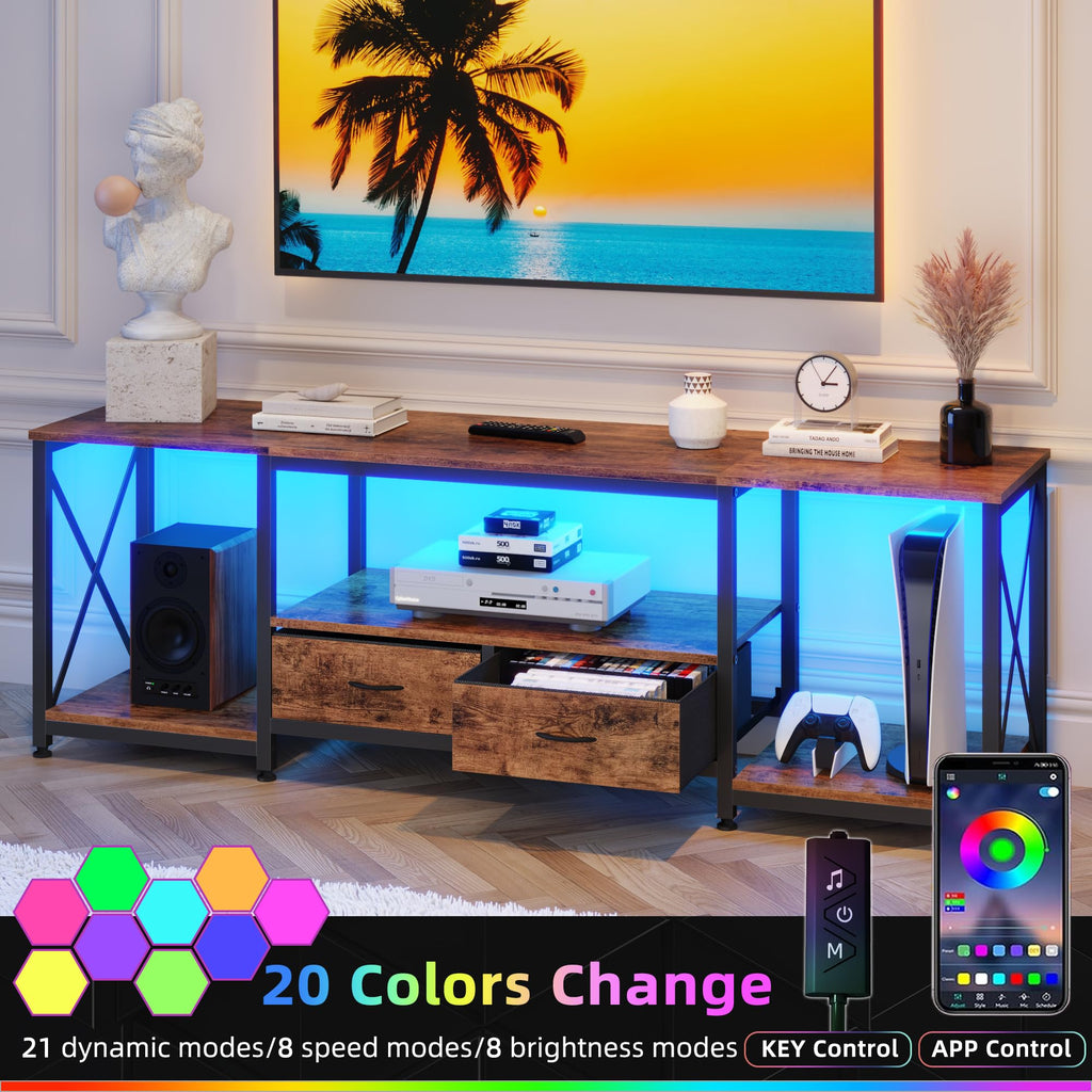 TV Stand with Fabric Drawers for 65 70 75 Inches TV - Entertainment Center and Industrial TV Console Table with Open