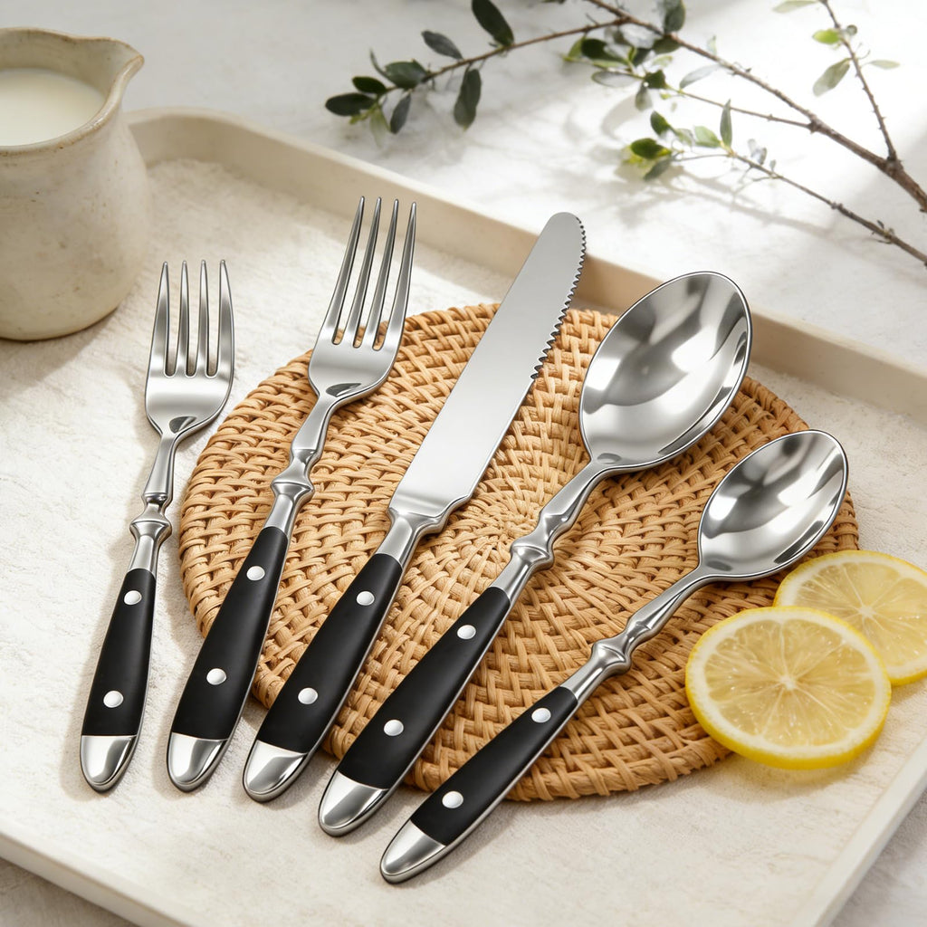 Black Silverware Set, 20pcs Flatware Set with Black Bakelite Handle
