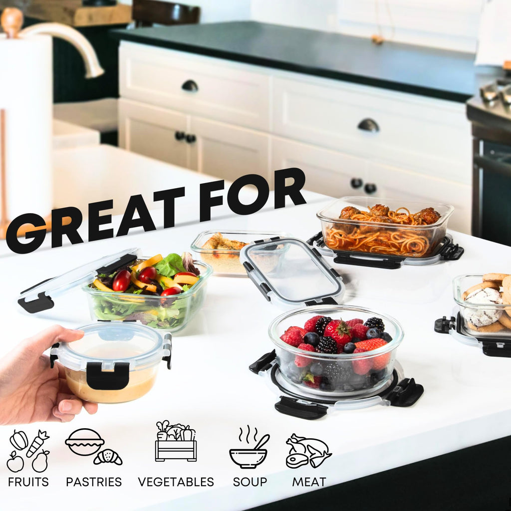 30 PC Glass Food Storage Containers with Lids - Reusable Glass Meal Prep Containers for Lunch and Leftovers