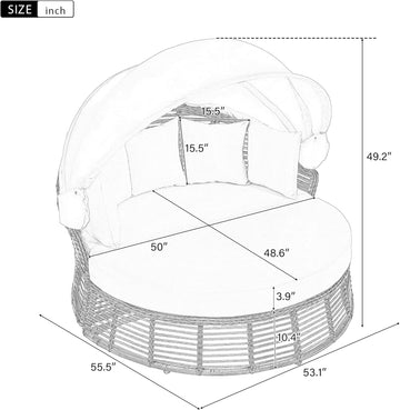 Outdoor Patio Round Daybed, Sun Bed with Adjustable Backrests and Foldable Cup Trays, Reclining Outdoor Lounger