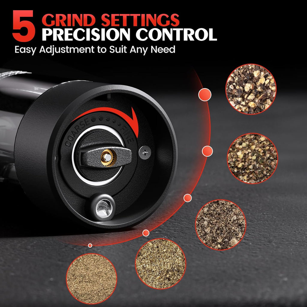Electric Salt and Pepper Grinder Set Automatic Battery Pepper Mill Shakers Adjustable Coarseness Upgraded Larger - Set of 2