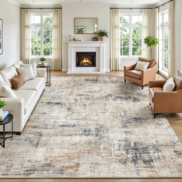 8x10 Area Rug, Abstract Washable Non-Slip Large Rugs, Gold