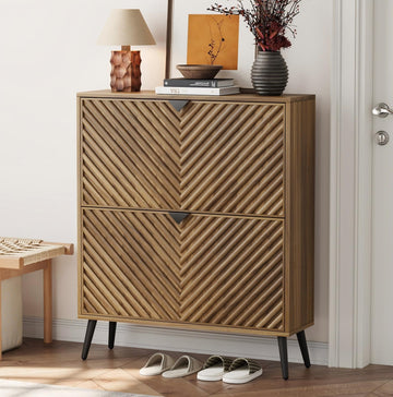 Shoe Cabinet, Entrance Shoe Storage Cabinet with Diamond Parquetry 2 Flip Drawers, Narrow Shoe Cabinet Storage, Shoe