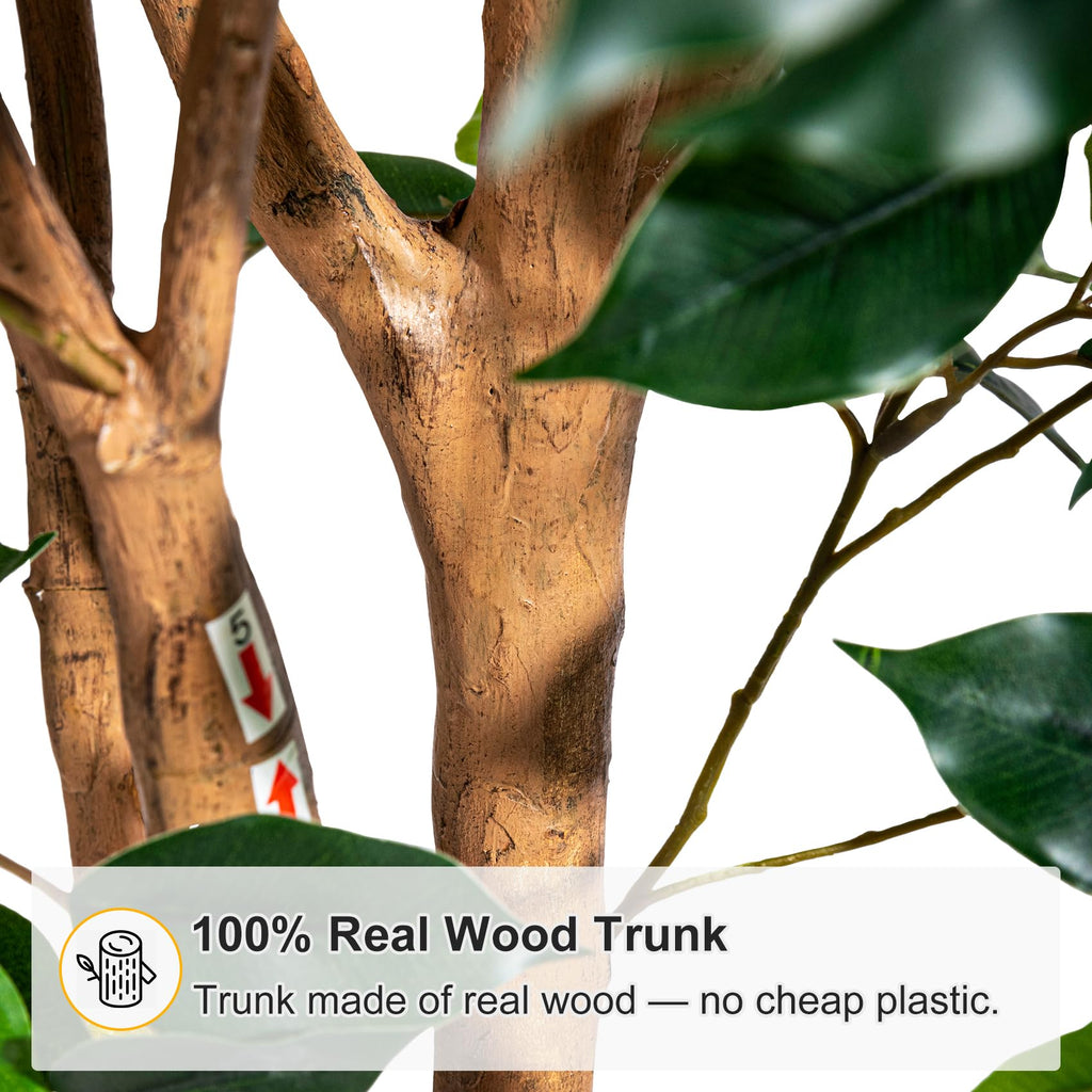 Ficus Tree Artificial 7ft Tall, Faux Ficus Tree Indoor with Real Wood Trunk