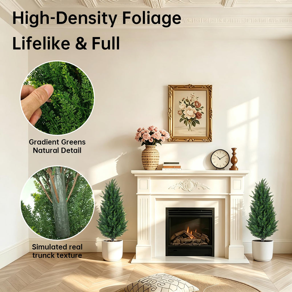 3FT Artificial Cedar Topiary (2 Pack) with Ground Spike, Home & Garden Decor