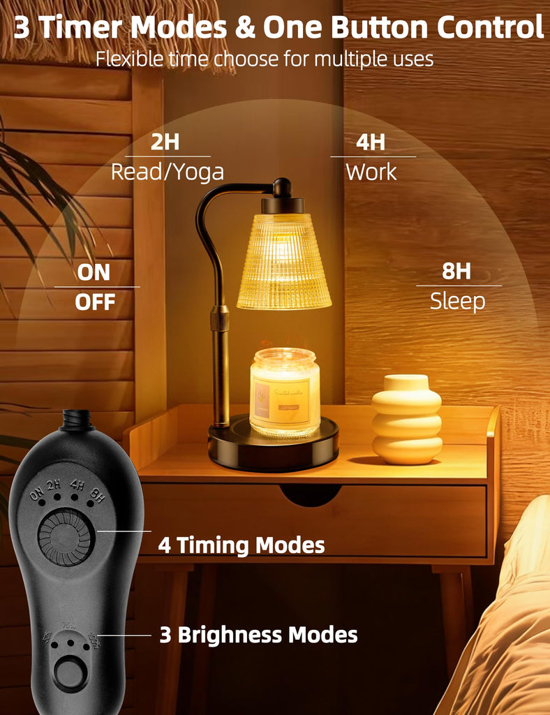 Candle Warmer Lamp for Jar Candles, Height Adjustable & Dimmable with 2/4/8H Timer, 2*50W Halogen Wax Melter Warmer