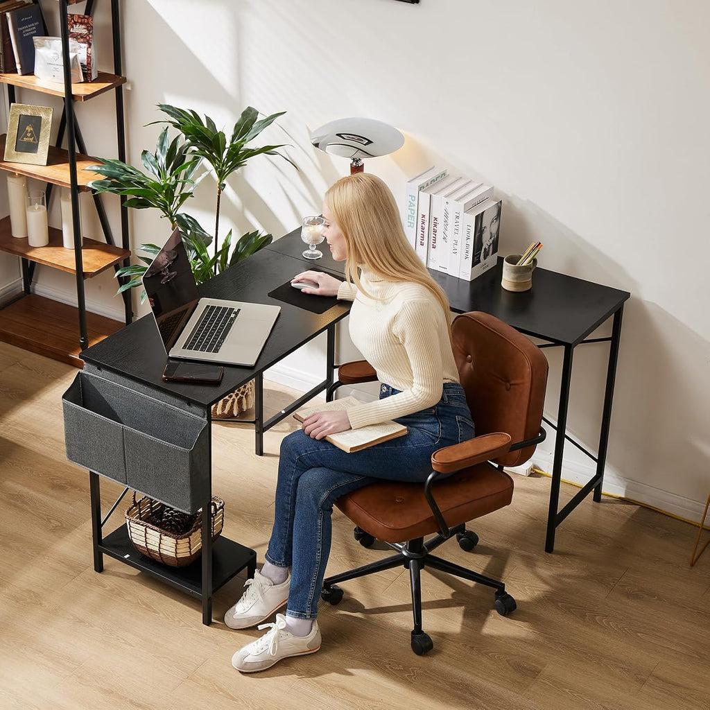 L Shaped Desk Computer Gaming Corner Table 51 Inch Home Office Writing Student Work PC Workstation with Side Storage