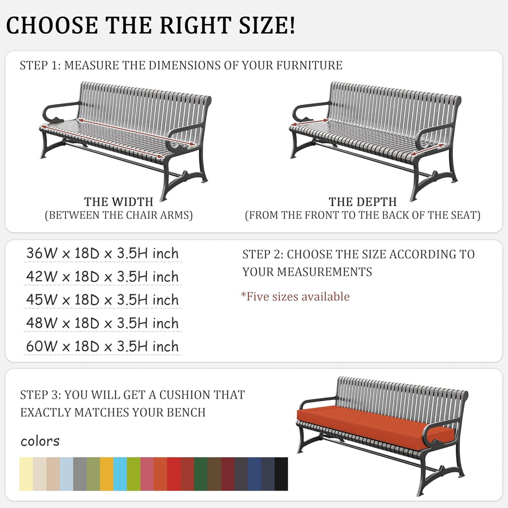 Outdoor Bench Cushion 36 X 18 X 3.5 Inch Thick Waterproof Patio Furniture Cushions, Patio Porch Swing Replacement
