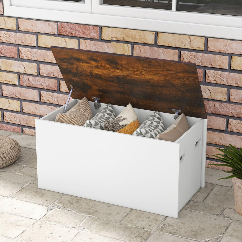 Flip-top Storage Chest, Lift Top Storage Bench w/Gas Strut, Safety Hinges, 35.5"Deck Box for Tools, Shoes, Sports