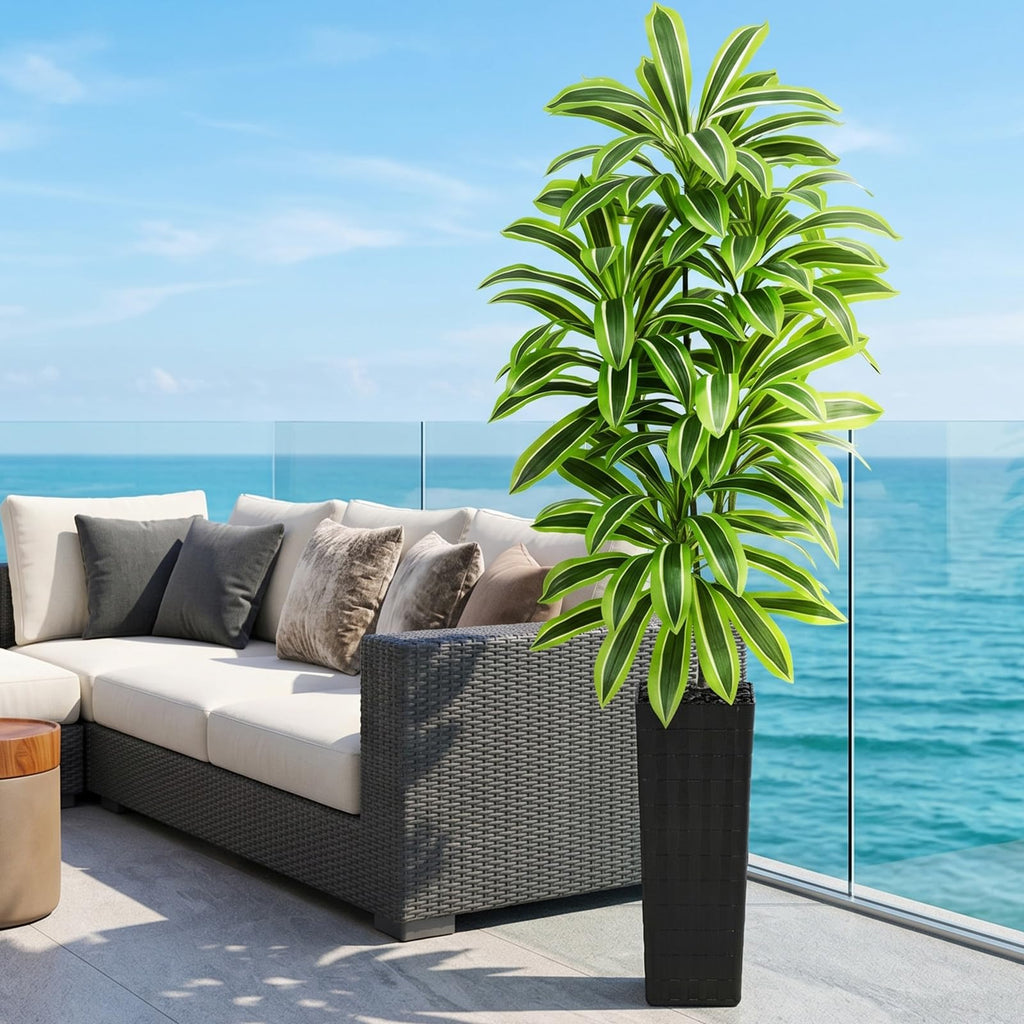 Artificial Dracaena Tree 7FT, Faux plants with Black Tall Planter