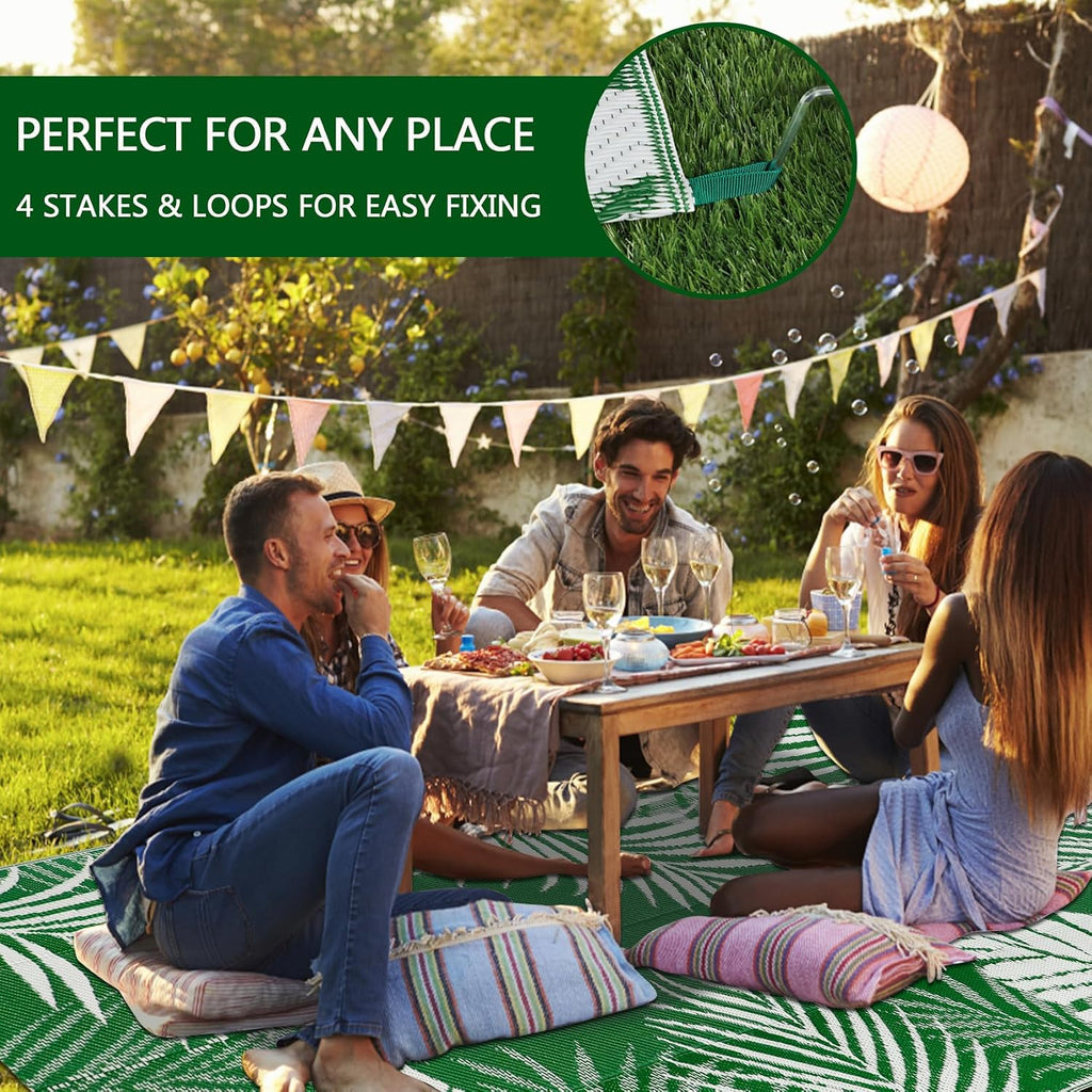 Reversible Outdoor Rugs 8'x10' Waterproof Outdoor Patio Rugs Clearance Portable RV Camping Mats Green Lightweight
