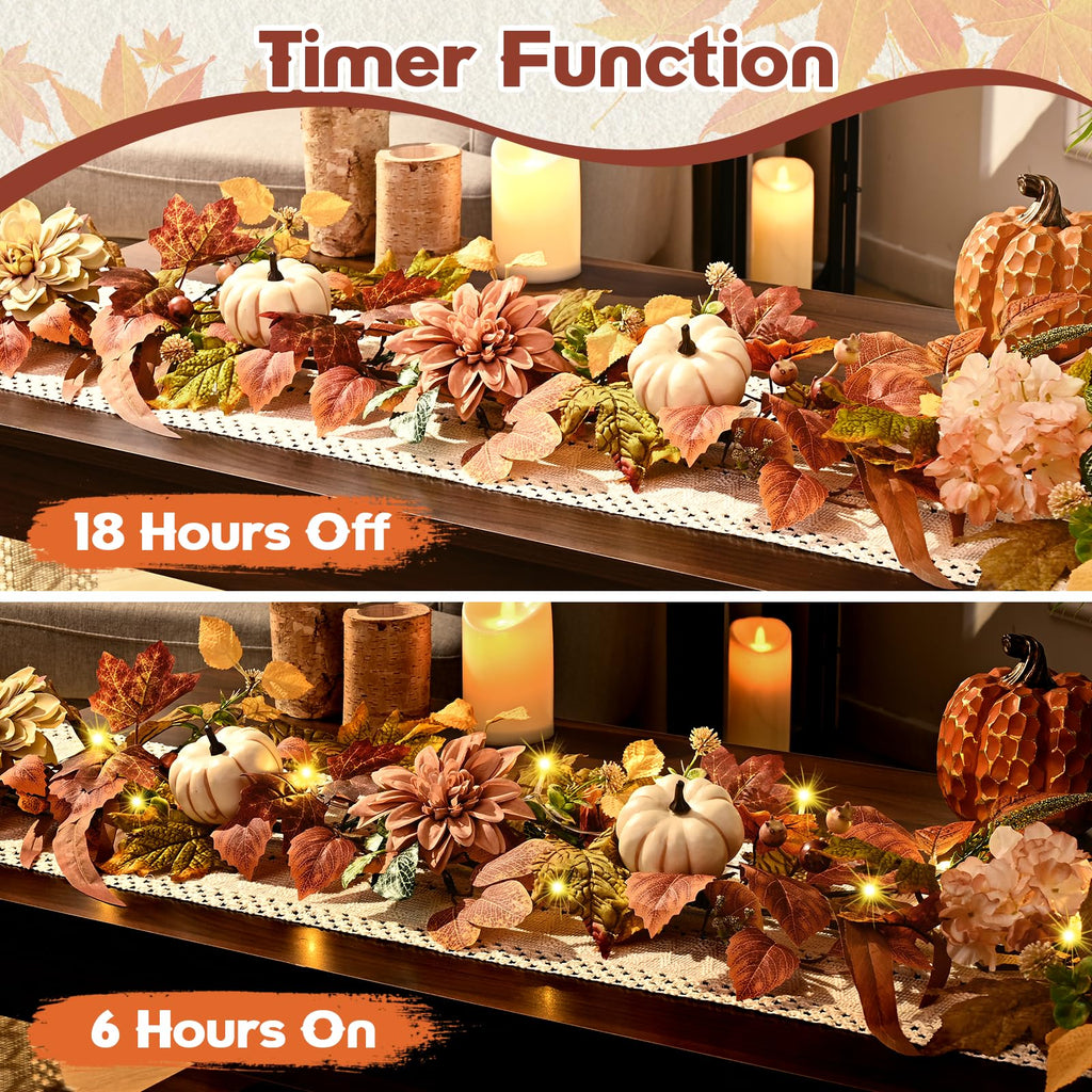 Fall Decorations, Fall Garland for Mantle with Lights