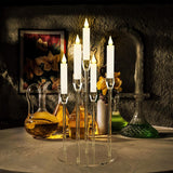 Candelabra Centerpieces for Tables 5 Arm Clear Candle Holder Fit 0.87" LED Pillar Taper Candlestick with Round
