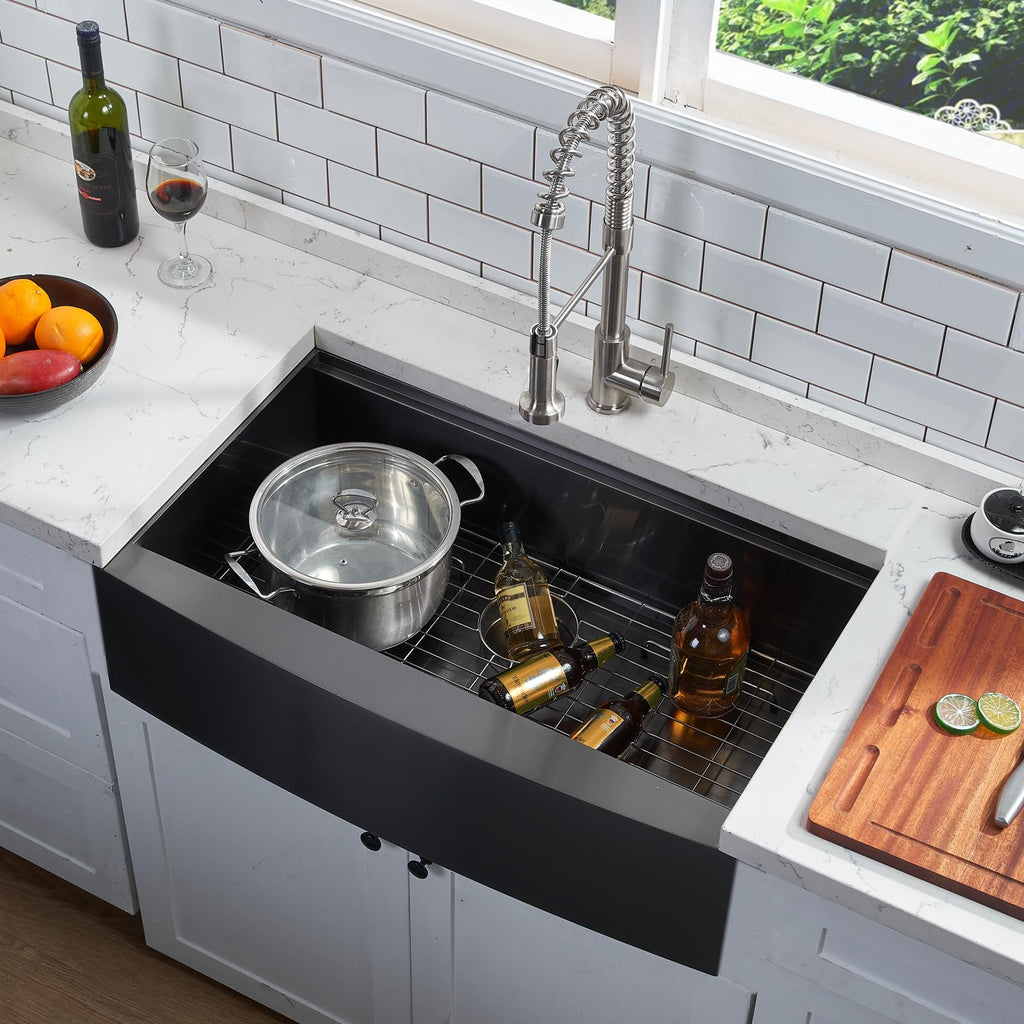 33 Inch Black Farmhouse Sink, Apron Front Farm Kitchen Sinks