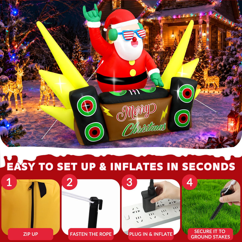 7.5FT Christmas Inflatables, Funny DJ Santa Plays Music on Turntables Inflatable Christmas Decorations with Built-in