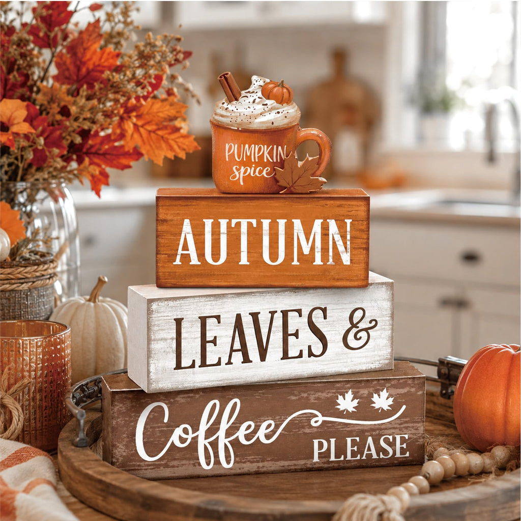 4 Pcs Fall Tiered Tray Decor, Wooden Fall Decorations