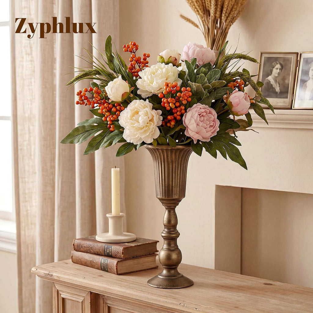 Antique Bronze Tall Trumpet Vases Centerpieces for Tables, 4 Pcs | 12.7in Vintage Metal Flower Stand, One-Piece No