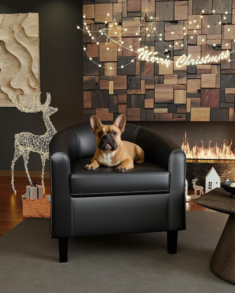 Living Room Chairs Accent Barrel Chairs Faux Leather Club Armchairs with Soft Padded Seat Waiting Reading - Set of 2