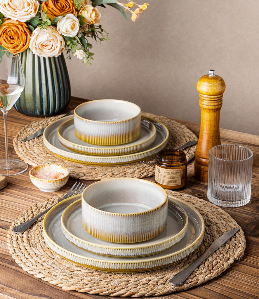 Ceramic Dinnerware Set for 6, 18-Piece Plates and Bowls Set