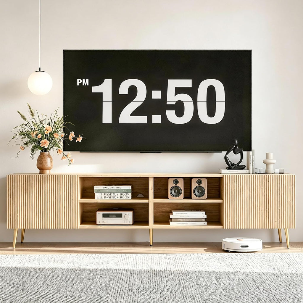 Modern 86" Wood TV Stand for Living Room, Fluted Design Entertainment Center with Adjustable Shelves for TVs Up to