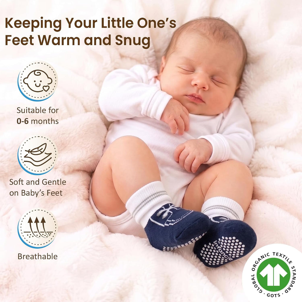 Organic Cotton Blend 12 Pairs infant sock with Grip Boy Non Slip