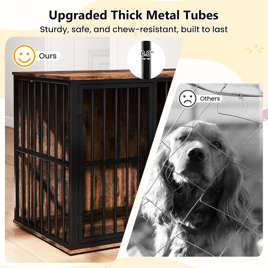 47.5" Heavy Duty Dog Crate Furniture with Bowl & Storage Cabinet