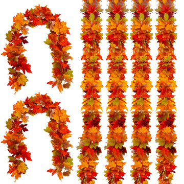 6 Pack Fall Garland with Red Leaves