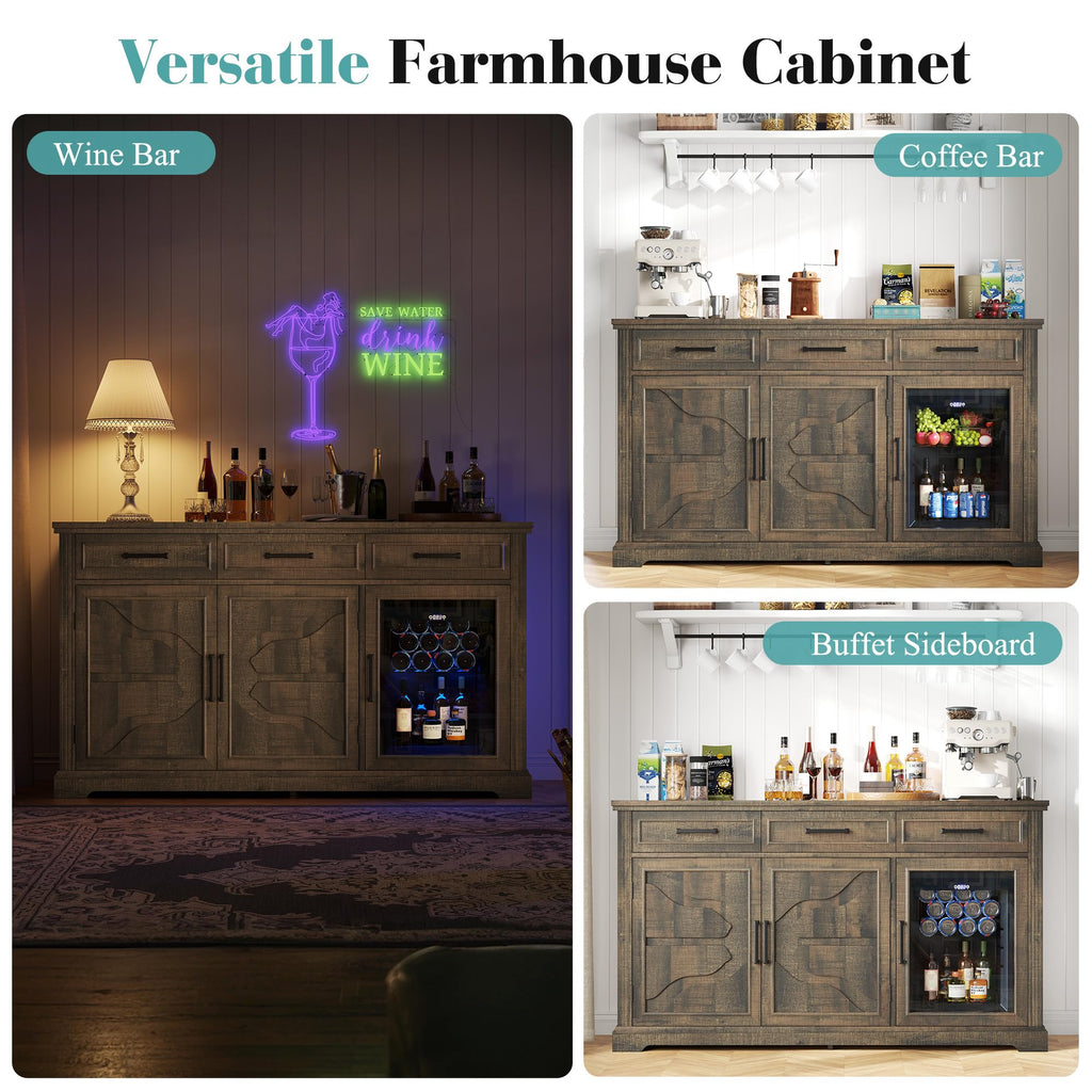 60" Coffee Bar Cabinet with Fridge, Mini Fridge Cabinet, Sideboard Cabinet