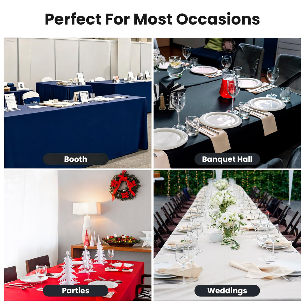 2 Pack Fitted Tablecloth for 6 Foot Rectangle Tables 72 x 30 Inch Black Table Covers Water Resistant Polyester Table