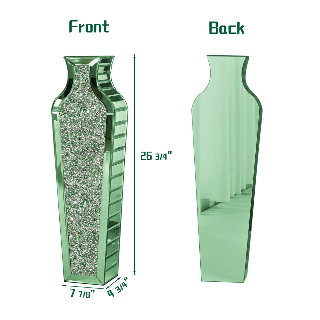 Green Crushed Diamond Floor Vase, Large Mirrored Tall Vases for Floor, Modern Glass Decorative Vases Bedroom Home