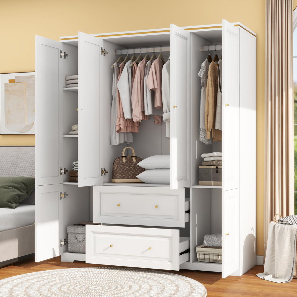 White Armoire Wardrobe Closet with 2 Drawers: 75" H x 59" W