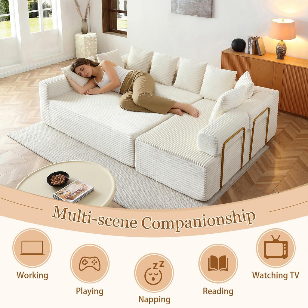 145" Oversized Cloud Boneless Sofa Couch with Double Chaise, Modern Corduroy U Shaped Modular Sectional Sofa with