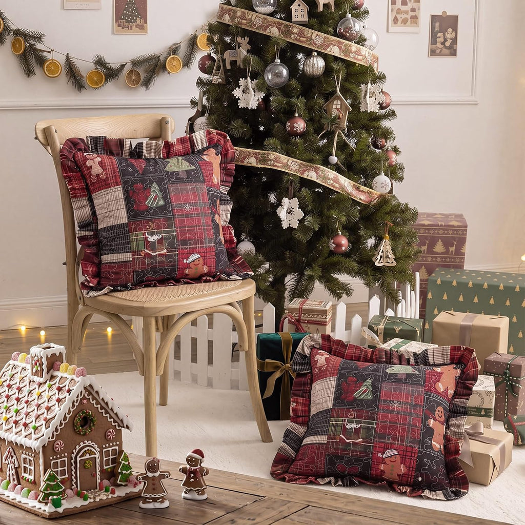 Christmas Gingerbread Man Quilted Pillow Covers 18 x 18 Inch - Set of 2