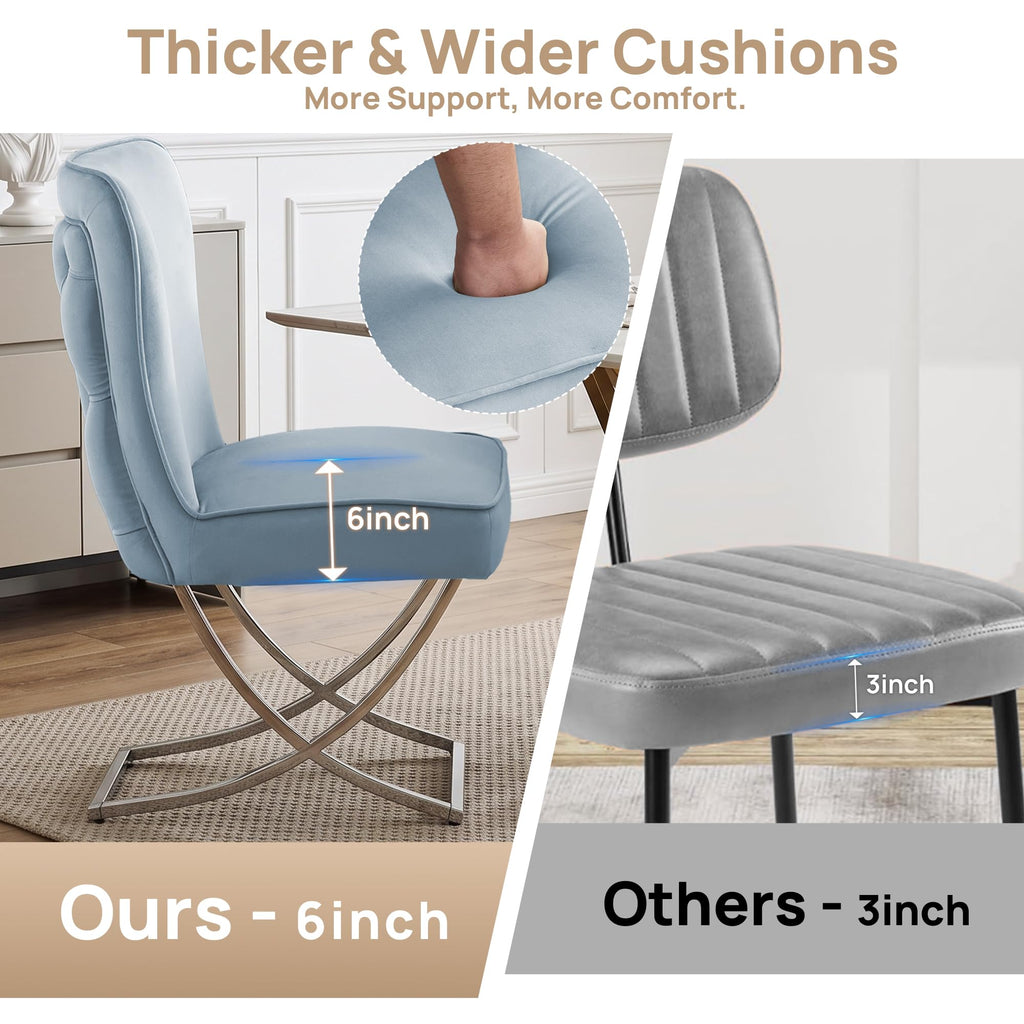 Luxury Velvet Dining Chairs, Tufted Upholstered Armless Accent Chairs with Silver Metal X-Legs, Modern Glam Dining