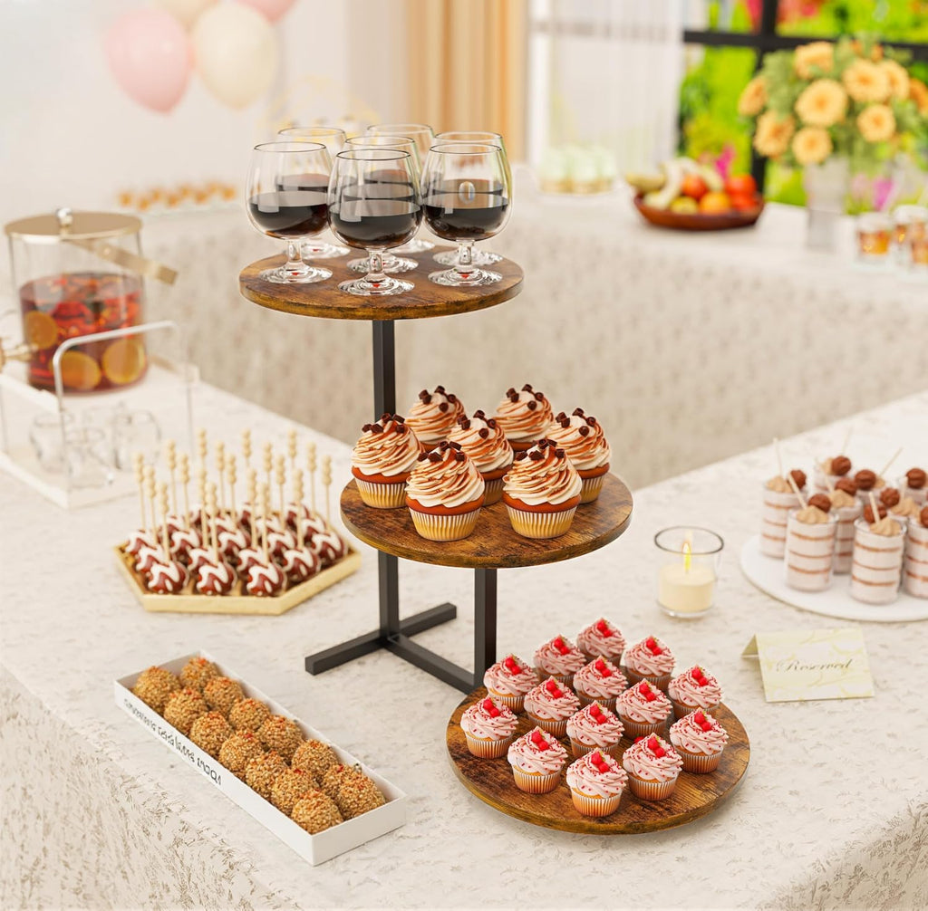 3 Tier Cupcake Tower Stand for 24 Cupcakes, Wooden Tiered Tray Stands, Display Cup Cake Dessert Tower for Party